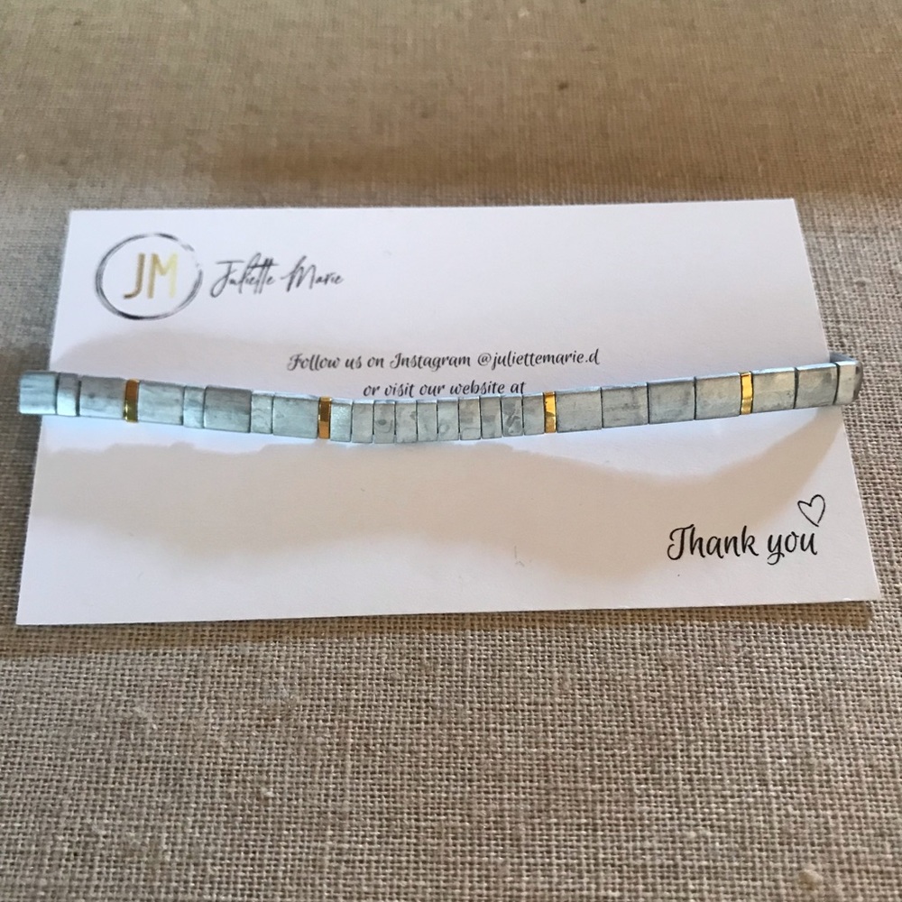 Tile Flat Bead Adjustable bracelet grey gold